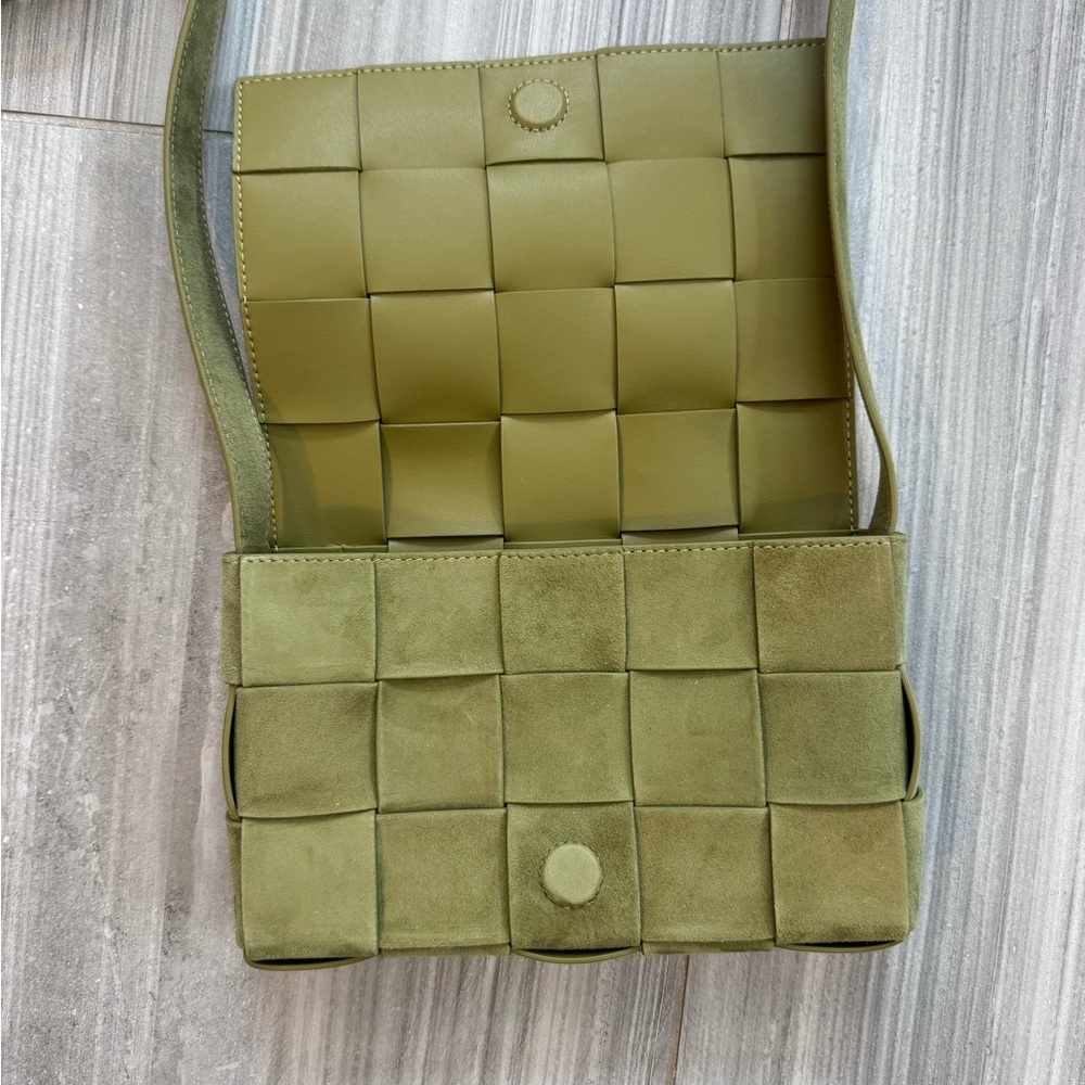 J.McLaughlin Green Suede Woven Crossbody Bag Small Shoulder - Picture 4 of 14